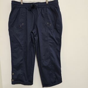 Large Navy Blue Capri Pants Pull On Elastic Drawstring Waist Cuffed‎ star style